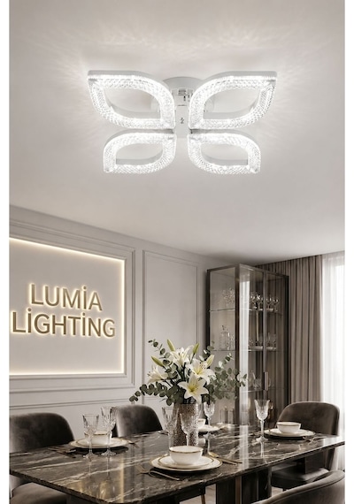 Yonca Model Beyaz Kumandalı 4"lü Ledli 3 Renk Modu Kristal Salon Mutfak Yatak Çocuk Odası Avize