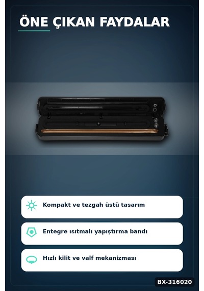 Vakumlama Ve Poşet Yapıştırma Makinesi - Ev Tipi Pratik Gıda Saklama Cihazı Bx-316020