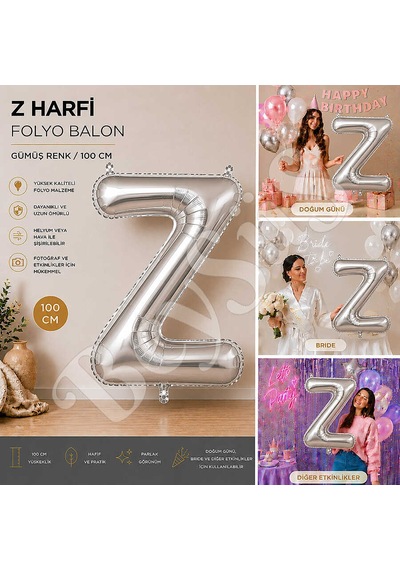 Z Harfi Folyo Balon Gümüş Rengi 100 Cm