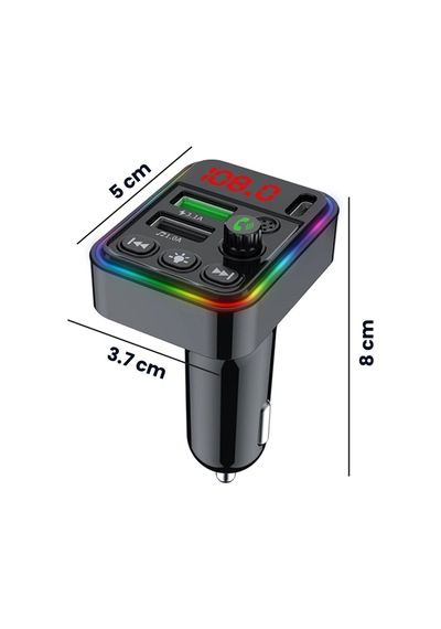 Bluetooth Araç İçi Fm Transmitter Pd + 3.1a Hızlı Şarj Çift Usb Rgb Led Ekranlı Müzik Çalar
