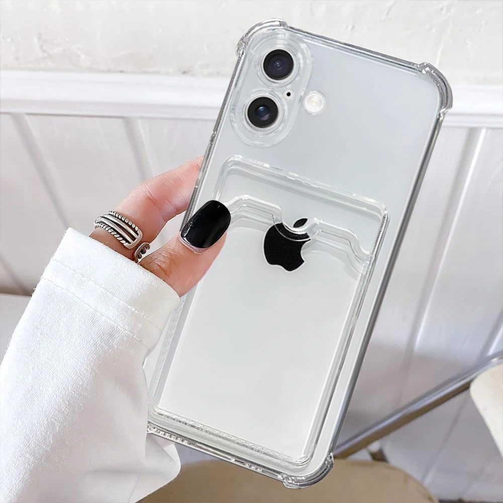 Apple Uyumlu iPhone 17 Kılıf Kartlık Bölmeli Arkası Şeffaf Soft Dayanıklı Kılıf Kapak Şeffaf