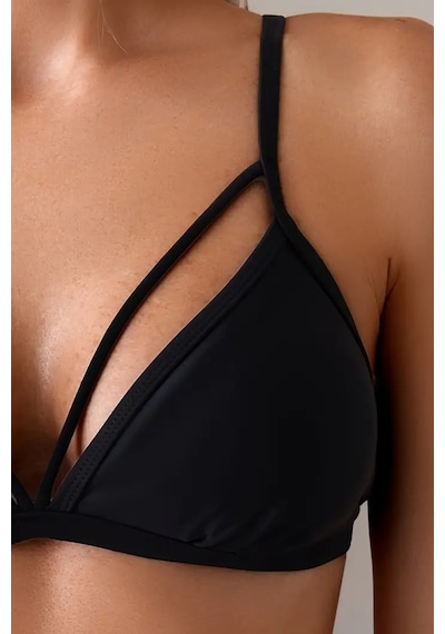Angelsin Metal Kopçalı Şık Bikini Üstü Çıkartılabilir Kaplı Siyah