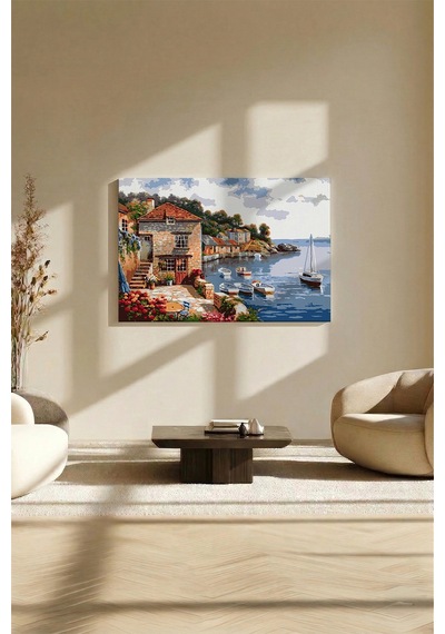 Sayılarla Boyama Seti 40 x 50 CM Tuval Şasesine Gerili Renkli Rıhtım