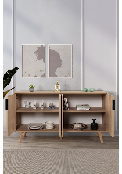 4514 Sırma 150 Cm Ahşap Ayaklı , Metal Kulplu Konsol , Safir , Salon , Oturma Odası , Tv Ünitesi Safir