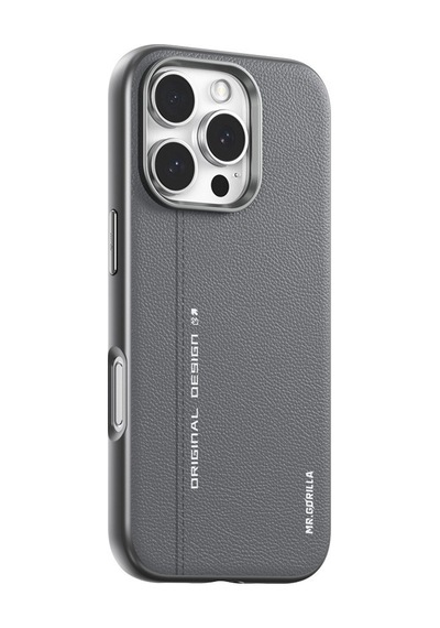 Apple Uyumlu iPhone Blueo 16 Pro Gri Premium Leather Magsafe Deri Telef