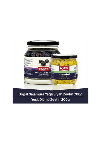 Gemlik Siyah Zeytin 700 Gr 261/290 M & Yeşil Dilimli Zeytin 200 Gr Cam Kavanoz