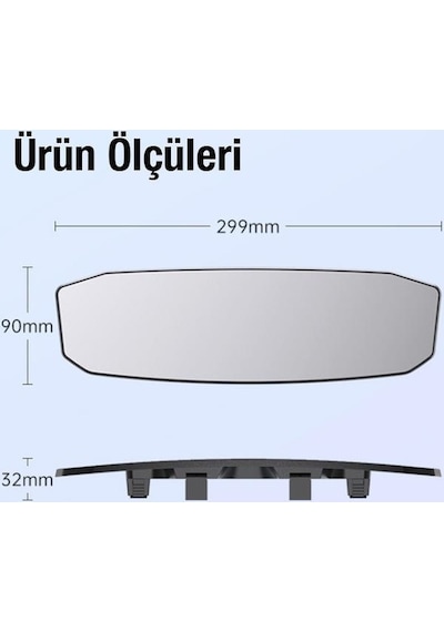 Polham 30x9 Cm Ultra Geniş Araç İçi Geniş Açılı Araç Dikiz Aynası, Kavisli, Genişletilmiş Açılı Ayna