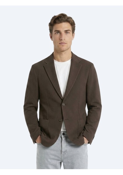 Kip Kahverengi Çizgili Comfort Fit Ceket