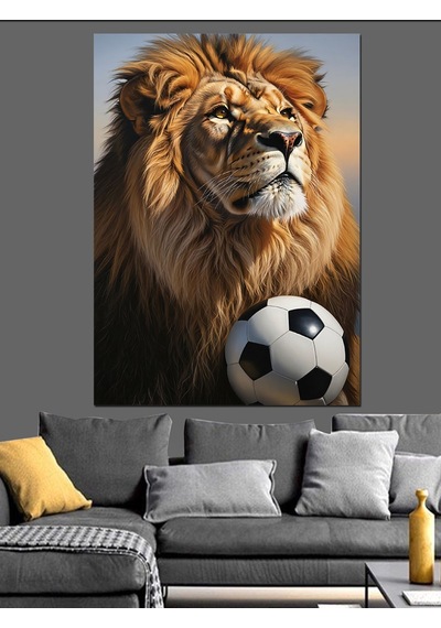 Ahşap Tablo Futbol Topu Ve Aslan