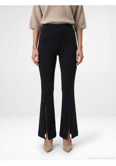 Dilvin 73037 Fermuar Detaylı Flare Pantalon-siyah