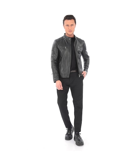 Newzaya Hakiki Deri Erkek Ceket Klasik Şıklıkla Buluşan Modern Stil Siyah