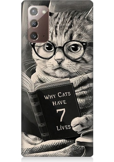 Samsung Galaxy Note 20 Uyumlu Kitap Okuyan Kedi Desenli Silikon Kılıf