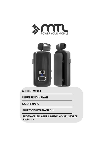Makaralı Bluetooth Kulaklık Digital Göstergeli Çift Telefon Destekli Mt983