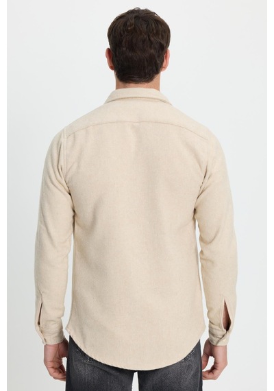 Tudors Erkek Slim Fit Dar Kesim Uzun Kollu Düz Kışlık Oduncu Bej Gömlek-41539