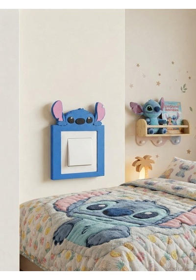 Stitch Anahtar & Priz Çerçevesi El Yapımı Işık Anahtarı Süsü Çocuk Odası Duvar Dekoru Dekoratif Hediye Stich 001