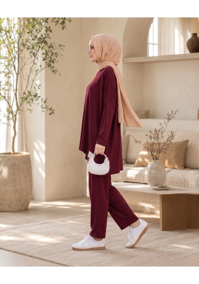 Unika Boutique Kadın Arma Detaylı Salaş İkili Takım bordo