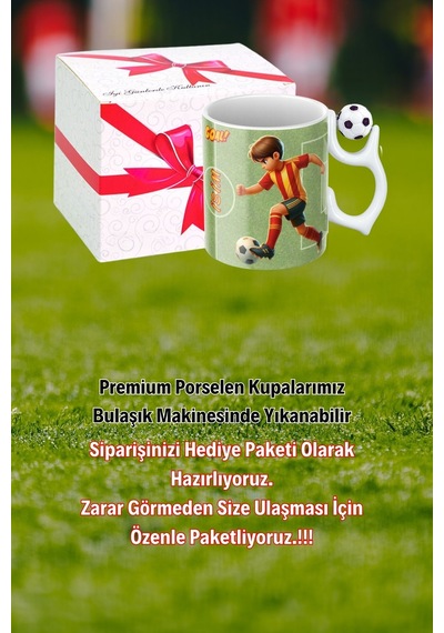 Siyah Beyaz Futbol Toplu Sarı Kırmızı Forma Oyunculu Taraftar İsimli Baskılı Kupa Bardak Beyaz