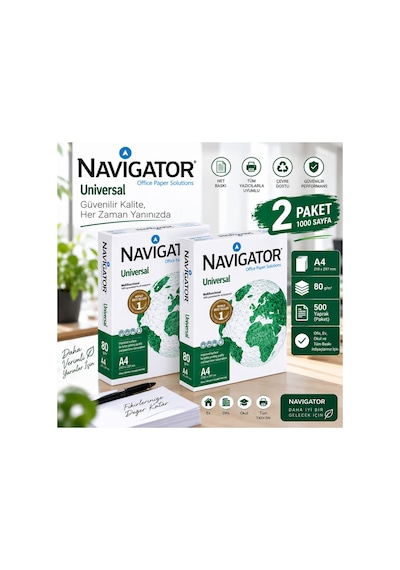 Navigator Universal A4 Fotokopi Kağıdı 80 Gr 2 Paket 1000 Yaprak Yazıcı Ve Fotokopi Uyumlu