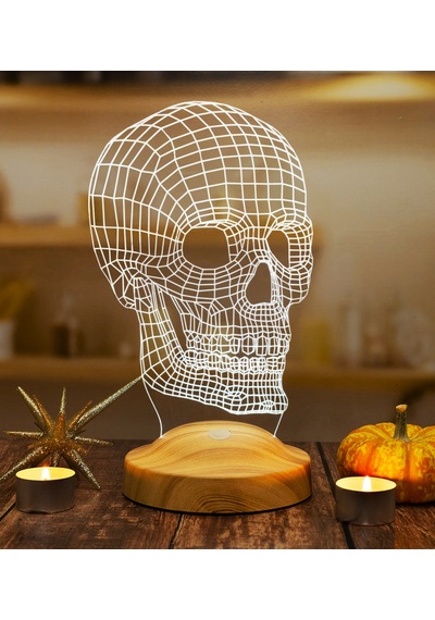 Kuru Kafa Tasarımlı 3D LED Lamba, 3 Boyutlu Kafatası Dijital Artwork Gece Lambası, Kurukafa Gotik Hediye