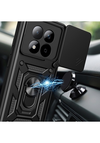 Maks Technology Redmi Note 15 Pro Kılıf Magnetik Standlı Kamera Korumalı Mkst Sürgülü Vega Kapak - Siyah