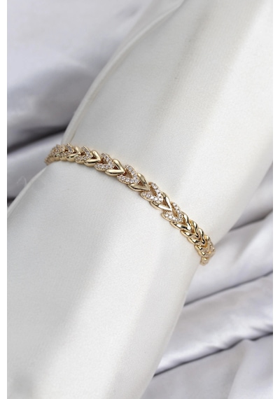 Cm Model Zirkon Taşlı Vıp Seri Gold Renk Pirinç Kadın Bileklik Çok Renkli
