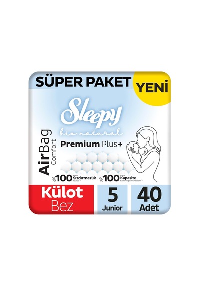 Sleepy - Bio Natural Premium Plus Airbag Comfort Süper Paket Külot Bez 5 Numara Junior 40 Adet