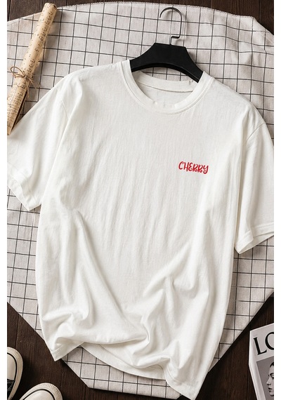 Spoyi Kiraz Rüyası Tasarımlı %100 Pamuk Yarım Oversize Beyaz T-shirt