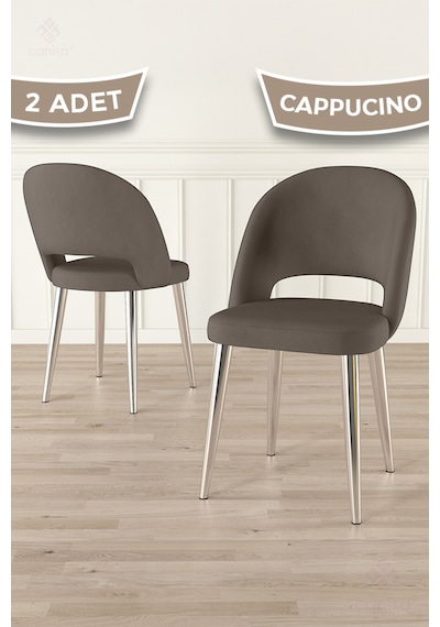 Canisa Pane Serisi 2 Adet Cappucino Mutfak Sandalyesi Babyface Kumaş Krom Kaplama Ayak Cappucino Sandalye Krom Ayak