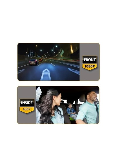 Cr55 3.16 İnç Ekranlı 1080p Full Hd Dikiz Aynası Tipi Çift Kameralı Araç Kamerası Park Modlu Ve G-sensörlü Araç Kayıt Cihazı
