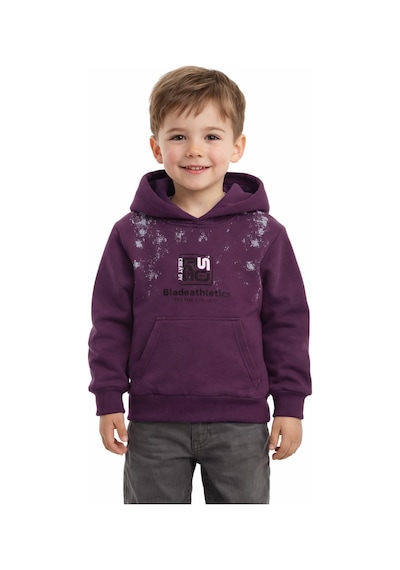 Baglan Erkek Çocuk Önü Arkası Baskılı Kapüşonlu Sweatshirt Bgl-st05246 Mürdüm