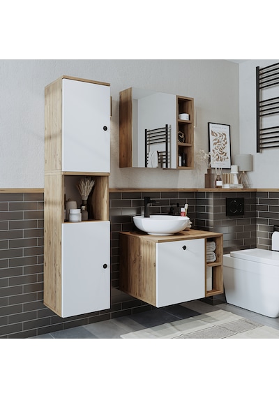 Lavabolu Mdf 65 Cm Lotus Çekmeceli Banyo Dolabı + Aynalı Dolap Atlantik Çam - Beyaz Lavabolu Mdf 65 Cm Lotus Çekmeceli Banyo Dolabı + Aynalı Dolap Atlantik Çam - Beyaz