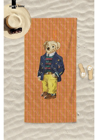Marte Home Turuncu Ekose Teddy Bear Plaj Havlusu Turuncu