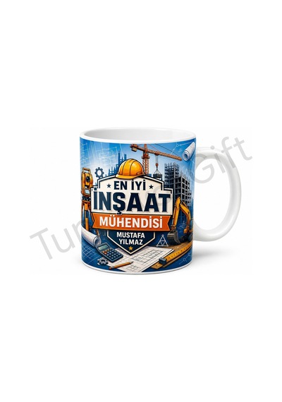 İnşaat Mühendisine Hediye İsme Özel Kupa Bardak Mühendis Hediyesi Beyaz / Çok Renkli