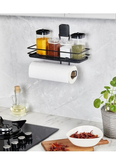 Yapışkanlı Raflı Kağıt Rulo Havluluk Peçetelik Havlu Kağıltlık Mat Siyah Banyo Mutfak Düzenleyici Si Diğer