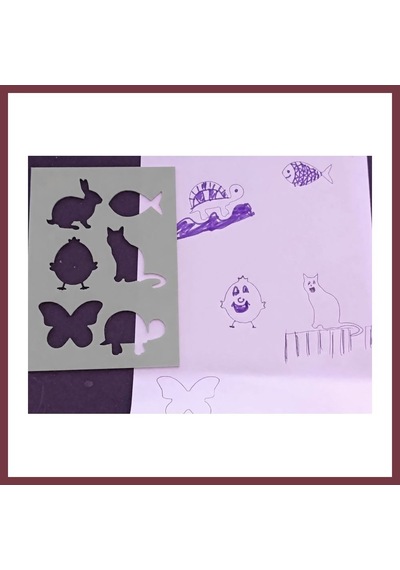Storeşahin 3d Baskı Hayvan Figürleri Çizim Şablonu - Çoklu Desen Kalıbı - Gri Shn0720