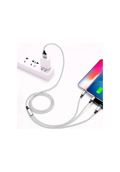 Tecno TCN31 3in1 Lightning Type-C Micro Çıkışlı Örgülü Şarj Kablo