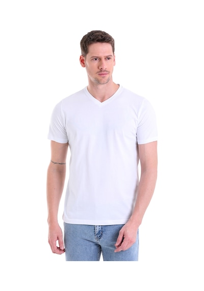 Hatemoğlu Düz Slim Fit 100% Pamuk V Yaka Tişört Beyaz