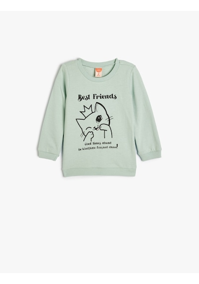 Koton Sweatshirt Uzun Kollu Kedi Baskılı Şardonlu Bisiklet Yaka Pamuklu Mavi 5wmg10108ak Mavi Koton Sweatshirt Uzun Kollu Kedi Baskılı Şardonlu Bisiklet Yaka Pamuklu Mavi 5wmg10108ak Mavi