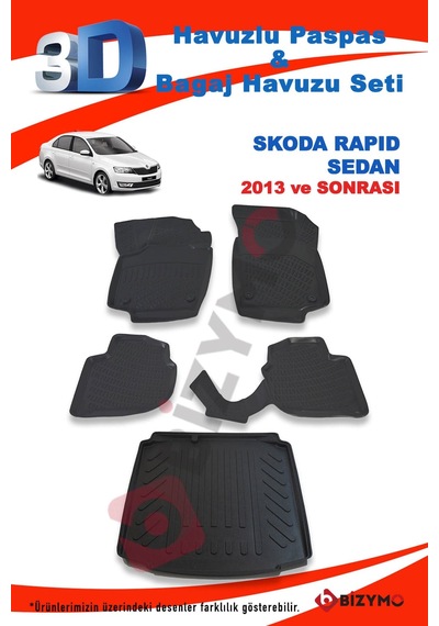 Skoda Rapid Sedan 2013 Ve Sonrası Paspas Ve Bagaj Havuzu Seti Siyah