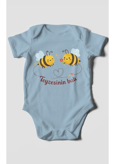 Morivokids Teyzesinin Balı Kısa Kollu Bebek Body %100 Pamuk Bebe Mavisi