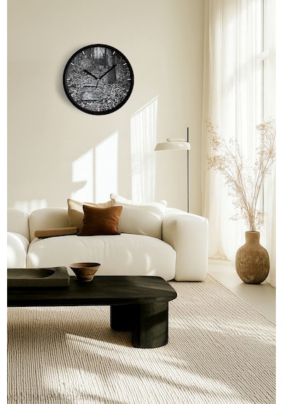 Sonbahar Mevsimi Doğa Manzarası Modern Duvar Saati - 25cm - Önü Camlı Siyah Kasa - Sessiz Mekanizma-jh0675 Siyah