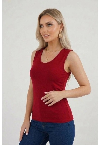 Hashtag Kadın Prenses Yaka Sıfır Kol Body Günlük Viskon Kumaş Bordo