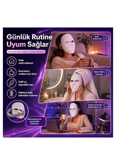 Işıklı Cilt Bakım Maskesi 7 Renk Led Işık Terapisi Yüz Maskesi 400mah Şarjlı Kırışıklık