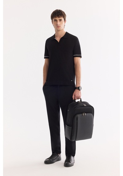Avva Erkek Siyah Polo Yaka Düğmesiz %100 Pamuk Soft Touch Regular Fit Triko T-shirt A61y5041