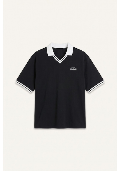 Defacto %100 Pamuk Boxy Fit Nakışlı Polo Yaka Tişört H4424ax26aubk81 Siyah-bk81