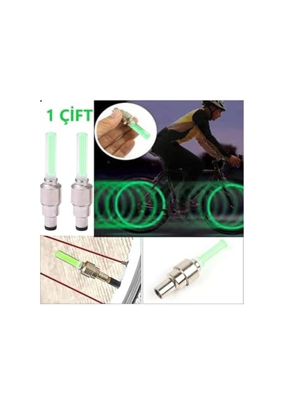 2 Adet Led Işıklı Hareket Sensörlü Oto Araba Motosiklet Bisiklet Yeşil Işıklı Sibop Kapağı Lambası