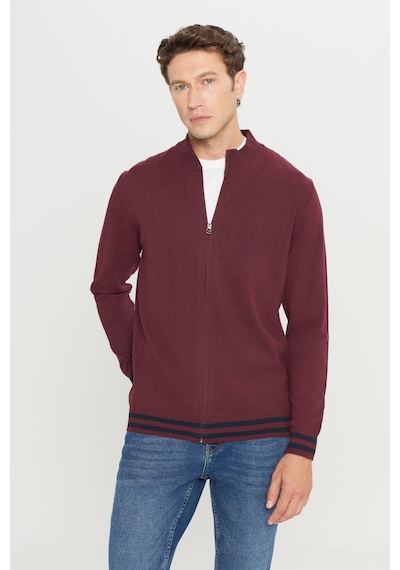 AC&Co / Altınyıldız Classics Erkek Bordo Pamuklu Standart Fit Normal Kesim Dik Yaka Triko Ceket Bordo