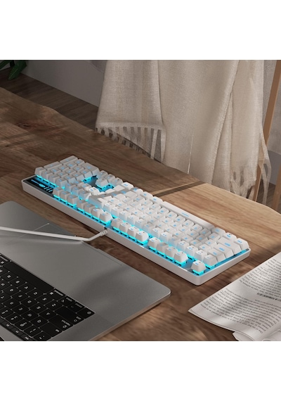 Mekanik Oyun Klavyesi, Kablolu Usb Ayarlanabilir Arka Işık Klavyesi, Yeni Mekanik Fırtına%100 Anti-gölgelenme Klavye Windows Pc/mac Oyunları İçin Mavi Anahtarlı Beyaz
