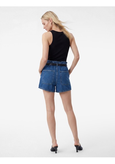 Koton Yüksek Bel Cepli Pamuklu Kemerli Denim Şort Orta İndigo 6sal40038md