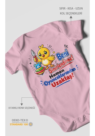 Morivokids Beni Sinirlendirme Mesajlı Kısa Kollu Bebek Body %100 Pamuk Koyu Pembe